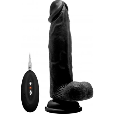 Afbeelding van Zwarte Vibrator Realistisch 20 cm met balzak