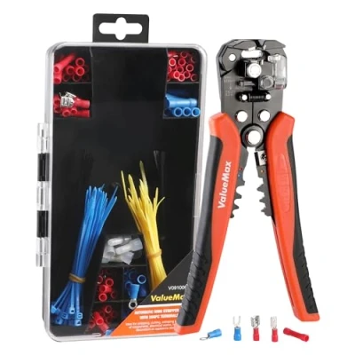Afbeelding van ValueMax Automatische Draadstripper, 3 in 1 Draadsnijders Krimper met 266 delige Aansluitklemmen, Elektrische Kabelstripper AWG 24 10 (0,2 6,0 mm²) voor Draadstrippen, Snijden, Krimpen