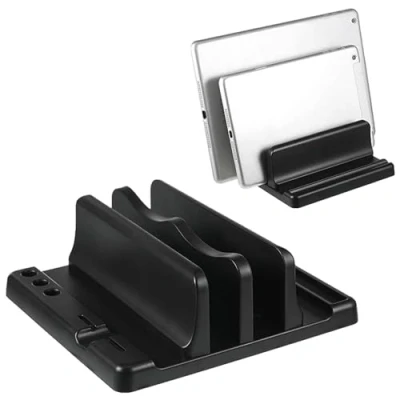 Afbeelding van MEMOFYND 1 stuk enkele verticale laptopstandaard, verstelbaar, sleuf, draagbare bureau opbergplank, zwart