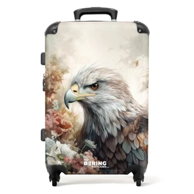 Afbeelding van NoBoringSuitcases.com® Koffer groot Rolkoffer lichtgewicht Portret van een arend tussen fleurige bloemen Reiskoffer met 4 wielen Grote trolley XL 20 kg bagage