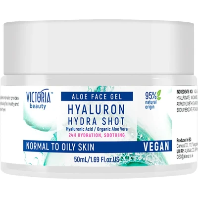 Afbeelding van Victoria Beauty Hydra Shot aloë Vera Gezichtsgel 50ml vochtinbrengende crème met Hyaluronzuur, sap en Niacinamide Normale tot vette huid 24 uur hydratatie, verzachtend