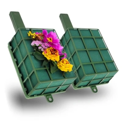 Afbeelding van COM FOUR® 2x bloemenplamuur met houder en rooster steekschuim voor verse bloemen bloemspons handwerk bruiloften verjaardagen