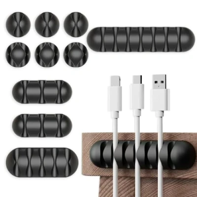Afbeelding van Kabelhouder Clips, 10 Stuks Kabelclips, Zelfklevende Kabelclips， Kabelmanagement Koord Organizer Siliconen Zelfklevend voor USB Oplaadkabel Netsnoer Muis Kabel Draad pc Kantoor Thuis Zwart