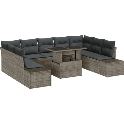 Afbeelding van vidaXL 10 delige Tuin Sofaset met Kussens Grijs Poly Rattan