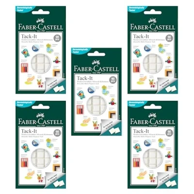 Afbeelding van Faber Castell 205214 Tack It kleefstof, 5 x 50 g, wit, herbruikbare kleefpads
