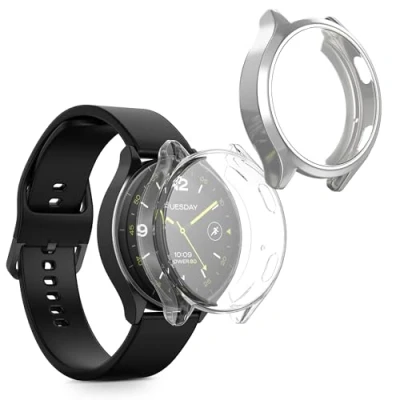 Afbeelding van kwmobile 2x smartwatch hoes geschikt voor Xiaomi Watch 2 hoesje Siliconen sporthorloge cover Activity tracker case in zilver / transparant