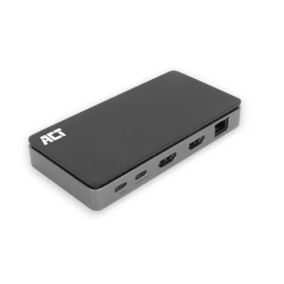 Afbeelding van ACT USB C 4K MST dockingstation voor 2 HDMI monitoren, Ethernet, C, 3x A, PD passthrough en 1 meter lange afneembare kabel