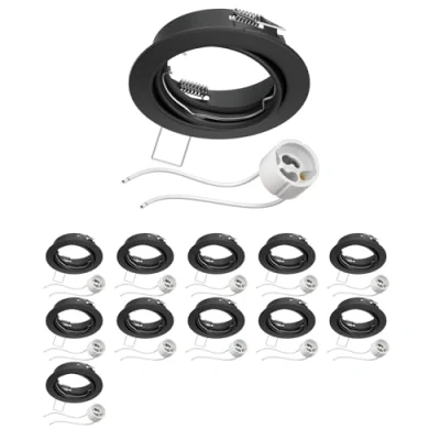 Afbeelding van ledscom.de 12 stuks plafond inbouwframe FERE zwart mat draaibaar (LED/Halogeen/GU10/MR16/PAR16/50mm) incl. GU10 fitting