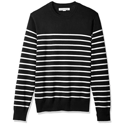Afbeelding van Amazon Essentials Men&#039;s Trui met ronde hals (verkrijgbaar in grote en lange maten), Zwart Wit Gestreepte streep, M