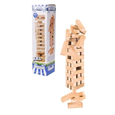 Afbeelding van houten wiebeltoren in XXL uitvoering 60 stenen met elk 12 x 4 cm stapelspel, behendigheidsspel, kinderspel voor binnen en buiten