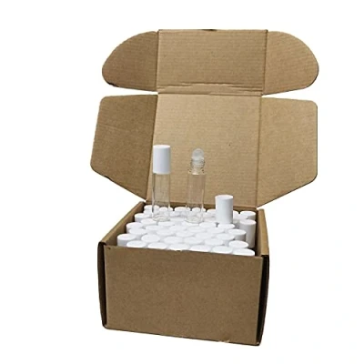 Afbeelding van 50 stuks witte deksel 5 ml roller flessen voor oliën, etherische olie flessen, ballen helder glazen fles oliën reisflessen,