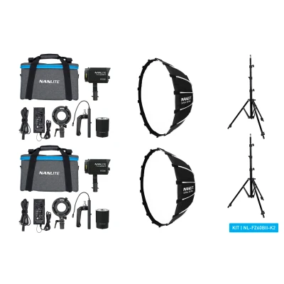 Afbeelding van Nanlite Forza 60B II Bi Colour LED Dual Kit (2 Lampstatieven En 2 Softboxen)