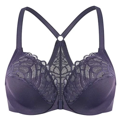 Afbeelding van MELENECA Dames Flora Kanten Ongewatteerde met Beugel Front Sluiting Racerback BH Paars 95E