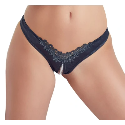 Afbeelding van Open Kruis String Met Parels Zwart Cottelli Collection