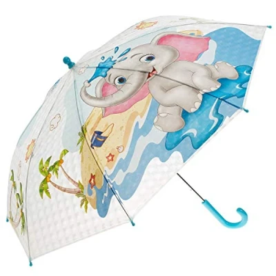 Afbeelding van Idena Kinderparaplu voor jongens en meisjes, met grappig olifantenmotief op transparante kunststof, diameter ca 83 cm, lengte 66 cm
