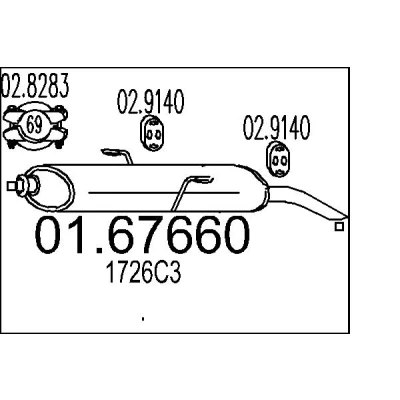 Afbeelding van MTS 01.67660 Einddemper 850mm PEUGEOT: 306 Sedan 1.9 SRDT, D, 2.0 HDI 90 1994 2001