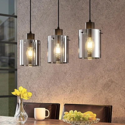 Afbeelding van Lindby hanglamp 3lichts staal, glas E27 zwart, chroom