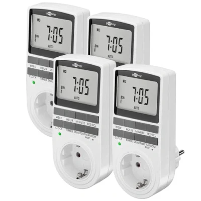 Afbeelding van goobay Timer set van 4 digitaal met 16 programma&#039;s Tijdschakelaar stopcontact willekeurige modus voor inbraakbeveiliging incl. 100 dagen back up accu 3680W 230V (AC)