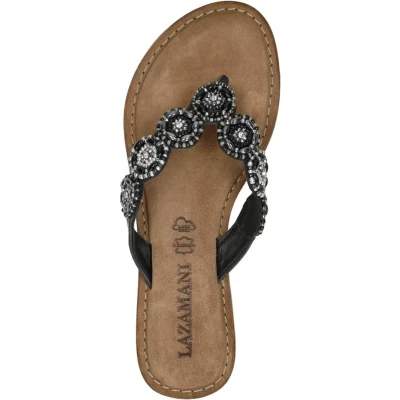 Afbeelding van Lazamani Zehensteg Teensandalen, Dames, Maat: 41, Black Leer en textiel