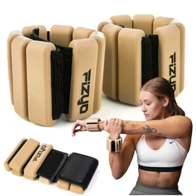 Afbeelding van Fizyo Verstelbare siliconen enkelgewichten en polsbanden set van 2 (0,9 kg) ideaal voor fitness, hardlopen, yoga, Pilates, revalidatie, voetbeen, handzwembad, dames, heren (beige)