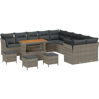 Afbeelding van vidaXL 14 delige Tuin Sofa Set met Kussens Grijs Poly Rattan Acacia
