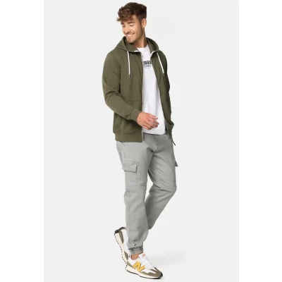 Afbeelding van INDICODE JEANS Sweatvest &#039;Christos&#039; olijfgroen / wit