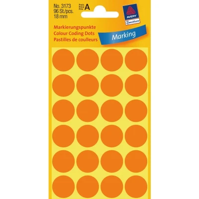 Afbeelding van Etiket Avery Zweckform 3173 rond 18mm lichtoranje 96 stuks Pak a 4 vel 10