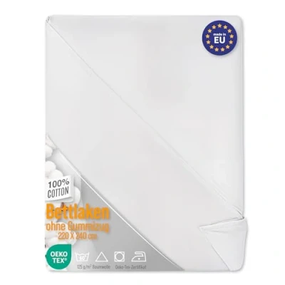 Afbeelding van laken zonder elastiek, kookvast katoen 2er Set: 100 x 200 cm wit katoenen voor hotelovertrek 125 g/m² oeko tex certificaat