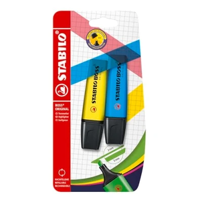 Afbeelding van Tekstmarkeerstift STABILO BOSS ORIGINAL 2 stuks geel, blauw