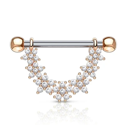 Afbeelding van Tepelpiercing CZ flower lined rose gold plated