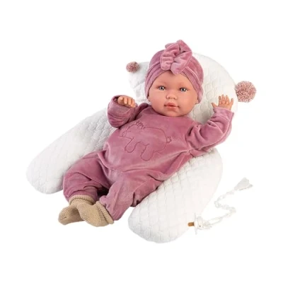 Afbeelding van Llorens 1017418 pop Lala, met blauwe ogen en zacht lichaam, babypop incl. outfit, fopspeenketting steunkussen, 42 cm