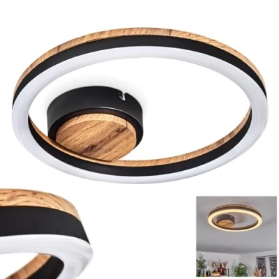 Afbeelding van HOFSTEIN LED plafondlamp Cascada, moderne van metaal/MDF/kunststof in zwart/houtlook/wit, (Ø 30 cm), 12 Watt, 1350 lumen, 3000 Kelvin