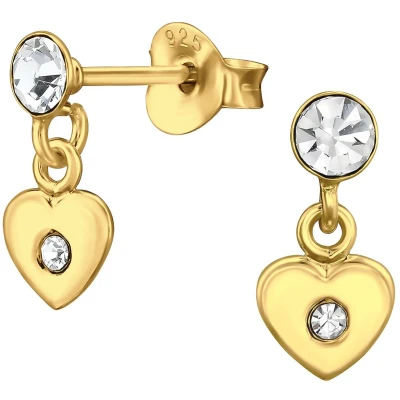 Afbeelding van JoyS Zilveren hartje bedel oorbellen oorknopjes met kristal 14k goudplating / goldplated kinderoorbellen