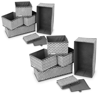 Afbeelding van Navaris stoffen opbergboxen Voor kleding Set van 12 opvouwbare opbergmanden speelgoed, ondergoed of sokken Opbergset stuks Grijs/wit