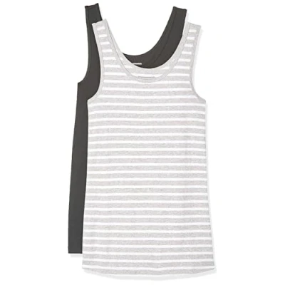 Afbeelding van Amazon Essentials Women&#039;s Tanktop met slanke pasvorm, Pack of 2, Heidegrijs Streep/Houtskool, S