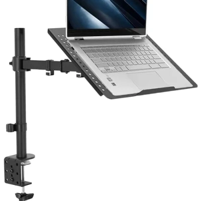 Afbeelding van VIVO Standaard voor één laptop, notebookstandaard, volledig verstelbare verlenging met C klem, geschikt laptops tot 17 inch, zwart, STAND V001L