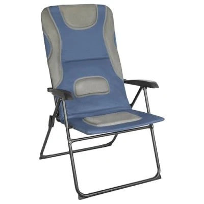 Afbeelding van Homecall Folding garden camping chair steel Rip Stop polyester/mesh padded backrest adjustable blauw/grijs