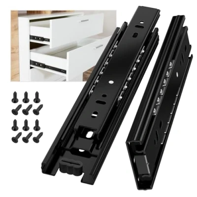 Afbeelding van 1 paar metalen stalen ladekogellagers glijbanen, 3 vouwen volledige uitbreiding, zijbevestiging, zware lading 45 kg (2 pack) 8 inch(200mm) Kleur: wit