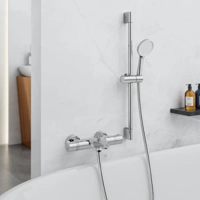 Afbeelding van MORADO Thermostatische Douche Mixer Tap Set, Bar met Bevestiging, Riser Kit, (1x Handdouche, 1x Rail 70cm, Slang 1,5m, Wandmontage