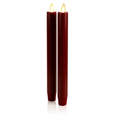 Afbeelding van Luminara Set van 2 bewegende vlam LED Taper (1x9.75), vlamloze kaars, gesmolten rand, gladde was, ongeparfumeerd (rood)