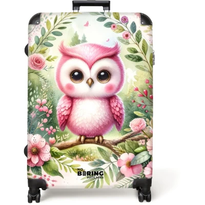 Afbeelding van NoBoringSuitcases.com® Koffer groot Reiskoffer lichtgewicht Roze uil Rolkoffer met 4 wielen Grote trolley XL 98 liter bagage