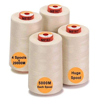 Afbeelding van New brothread 28 Opties 4 Grote Kegels van 5000m polyester naaigaren voor alle doeleinden 40S/2 (Tex27) naaien, quilten, patchwork, serger en overlock Cream