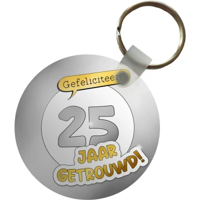 Afbeelding van Sleutelhanger Spreuken Quotes Gefeliciteerd 25 jaar getrouwd! Jubileum Plastic Rond Uitdeelcadeautjes