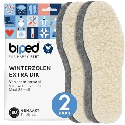 Afbeelding van biped 2 paar wollen zolen van lamswol en vilt extra dik winterzolen voor dames herenschoenen, laarzen, wandel werkschoenen rubberen laarzen verwarmende schapenwollen z1004(38)