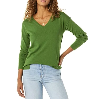 Afbeelding van Amazon Essentials Women&#039;s Lichtgewicht tuniektrui met lange mouwen en V hals (verkrijgbaar in grote maten), Groen, XXL
