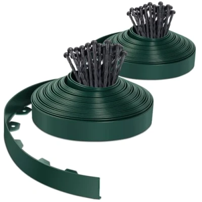 Afbeelding van VOUNOT® gazonrand van kunststof, 40 m, met 80 haringen, flexibel, stabiele tuinidee, hoogte 50 mm, groen