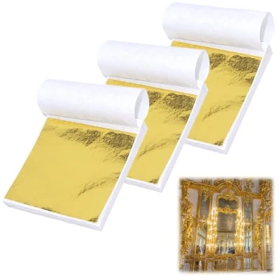 Afbeelding van WestCH 300 vellen bladgoud om te knutselen, imitatie goudpapier bladgoud, acrylschilderij voor bladmetaal, goudfolie, sculptuur, handwerk, nagels en doe het zelf