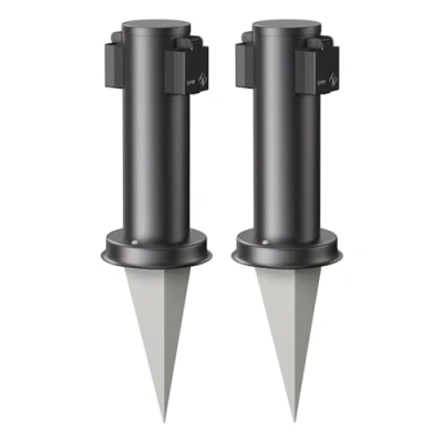 Afbeelding van ledscom.de 2 stuks tuincontactdooszuil PORU met grondpin voor buiten, voudig, roestvrij staal, zwart, rond, 27cm