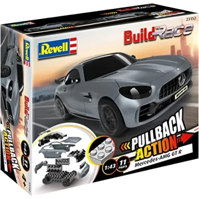 Afbeelding van 1:43 Revell 23152 Build n Race Mercedes AMG GT R grey Plastic Modelbouwpakket