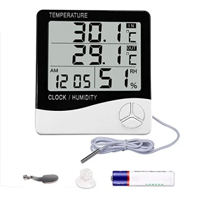Afbeelding van Mengshen Digitale Hygrometer Thermometer, Binnen En Buitentemperatuur Vochtigheidsmeter, Temperatuur Vochtigheidsmeter Voor Thuiskantoor, Lcd Scherm, Inclusief Batterij